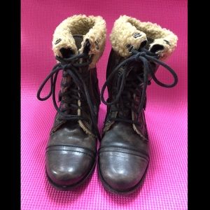 DIBA black/brown leather combat boots.
